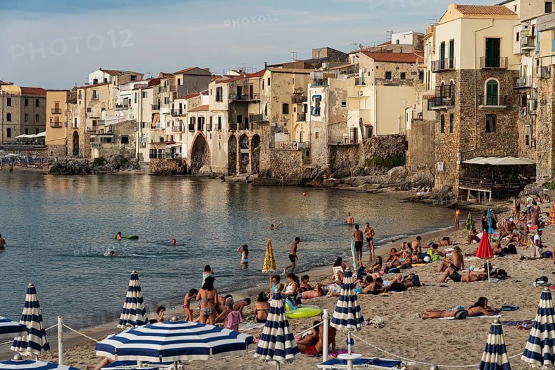View of the town of Cefalu with beach