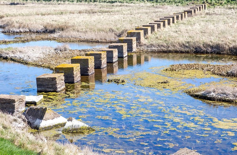 Military defences blocks of concrete tank traps stepping stones