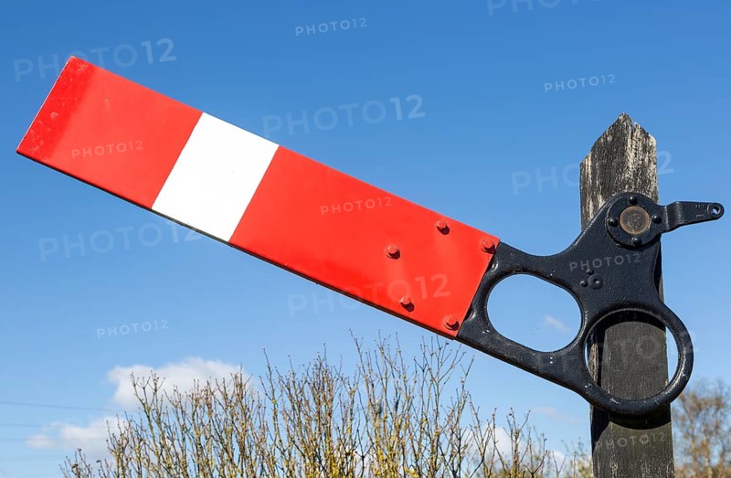 Old railway semaphore signal sign Wrabness Essex