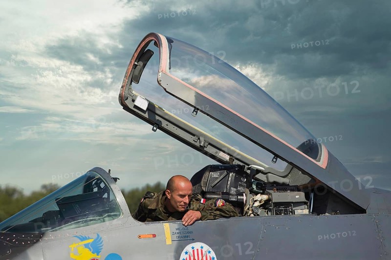 Polish pilot in the cockpit of the Mikoyan-Gurevich MIG-29 Fulcrum