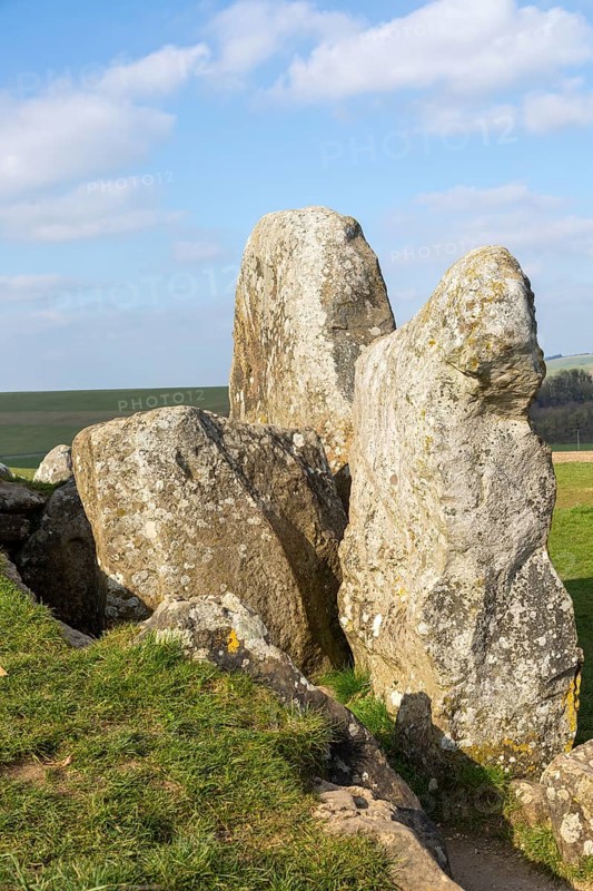 Large standing stones at the entrance to Neolithic long barrow at West Kennet