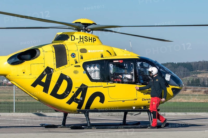 ADAC rescue helicopter Christoph 40 from Augsburg Hospital stands on motorway service area