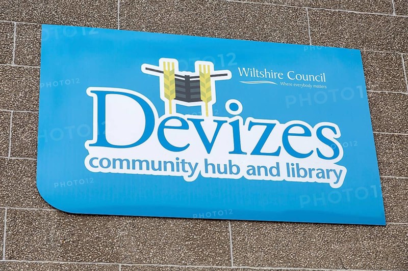 Wiltshire County Council community hub and library sign