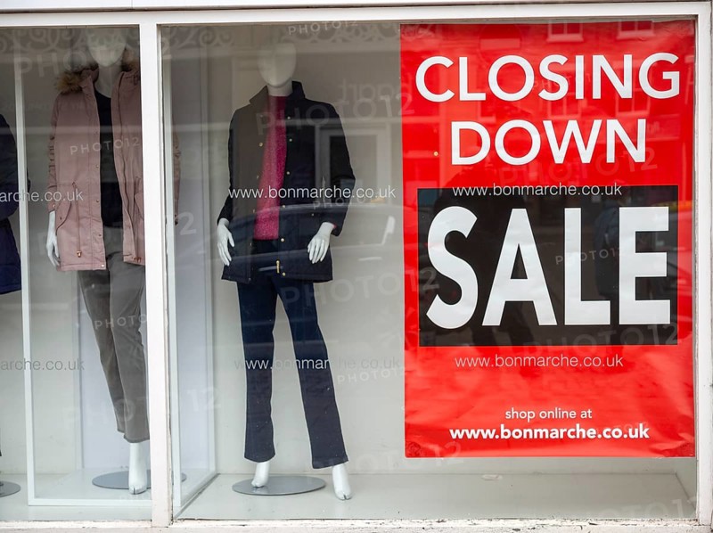 Window poster banner Closing Down sale at Bonmarche shop