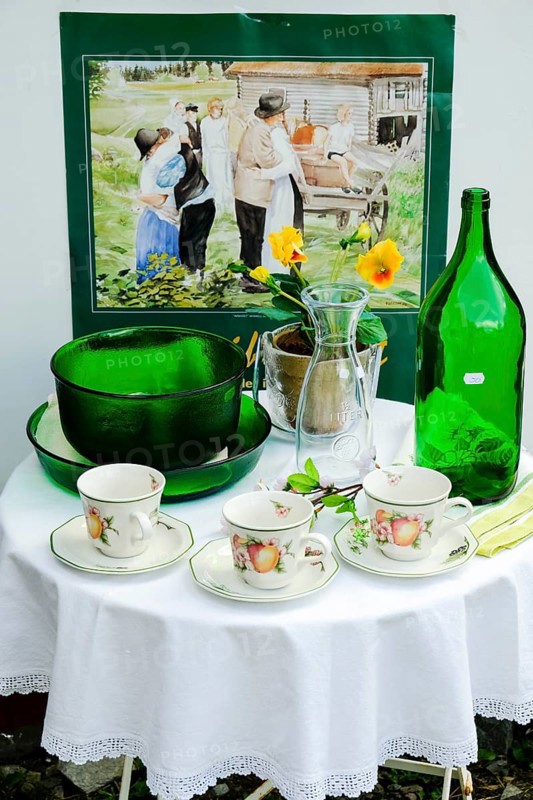 Table with green bottle