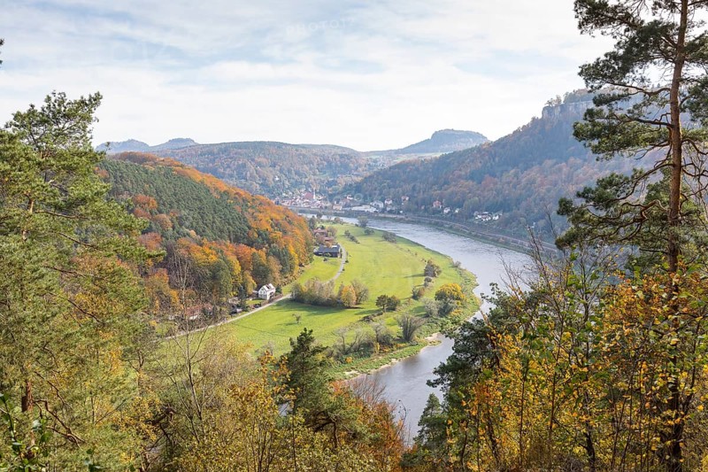View from the Biedermann Mausoleum into the Elbe Valley with Koenigstein Fortress