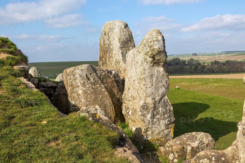 Large standing stones at the entrance to Neolithic long barrow at West Kennet