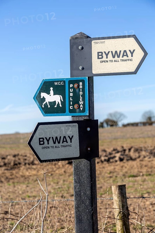Byway and bridleway signpost showing public rights of way
