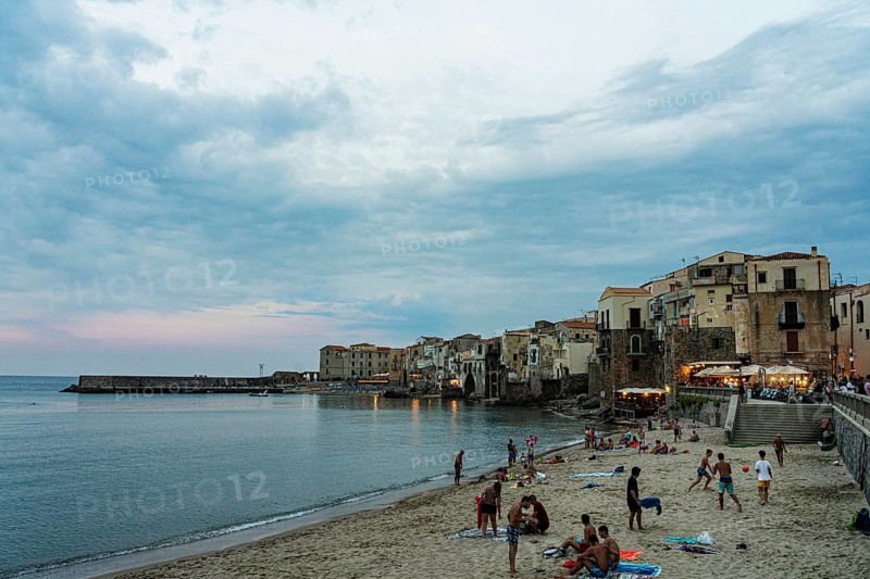 View of the town of Cefalu with beach