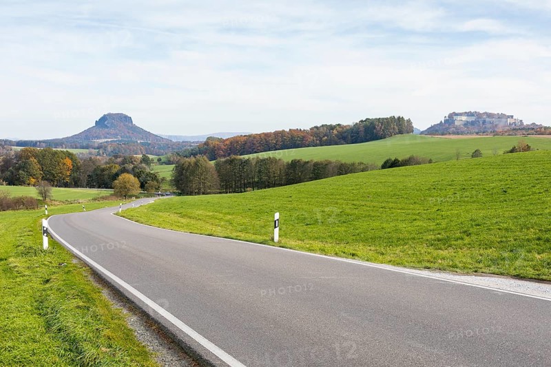 View of Table Mountains Lilienstein and Koenigstein with Fortress
