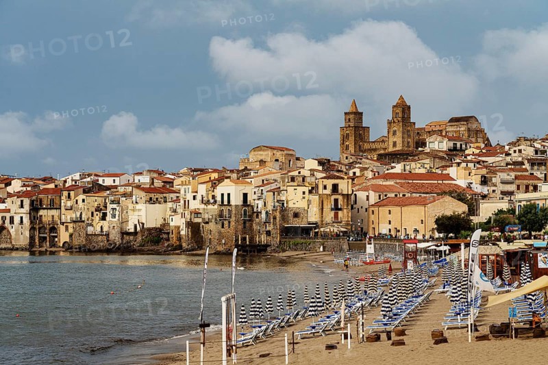 View of the town of Cefalu with beach