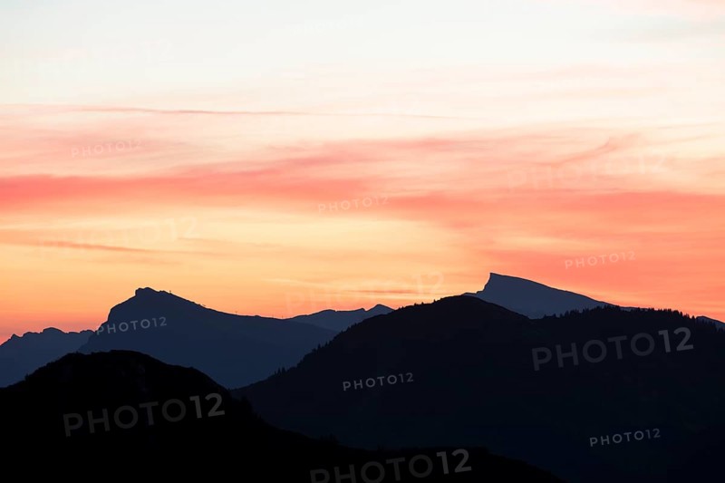 Mountain panorama in front of sunrise from Portlakopf