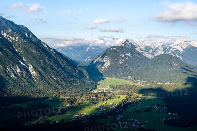 View into the valley with the village of Leutasch