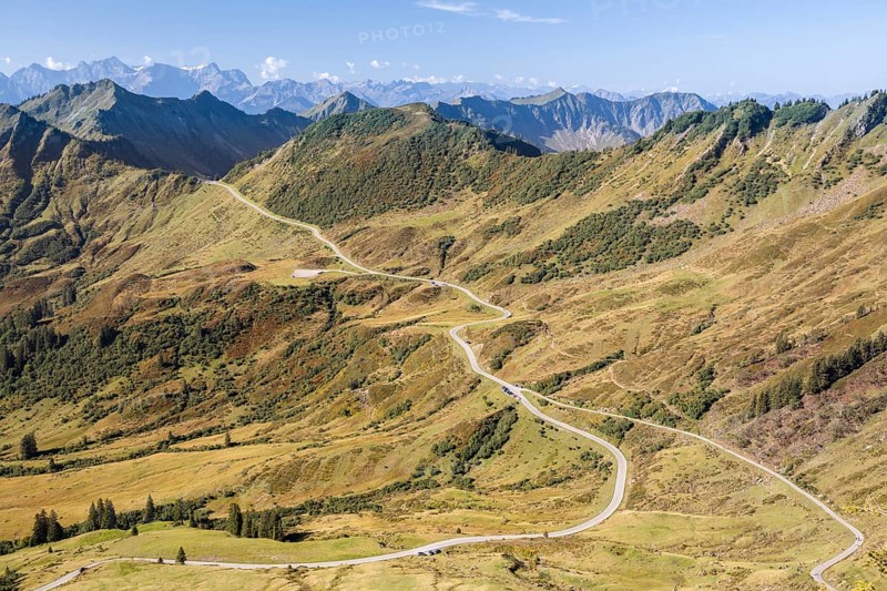 Furkapass road in the morning light from Portlakopf