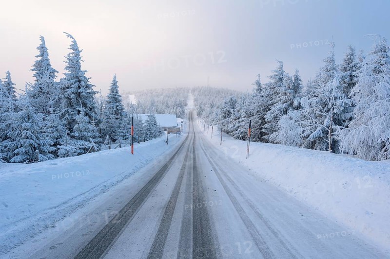 Road from the mountain in the morning in winter