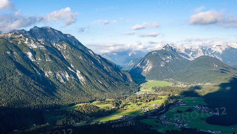 View into the valley with the village of Leutasch