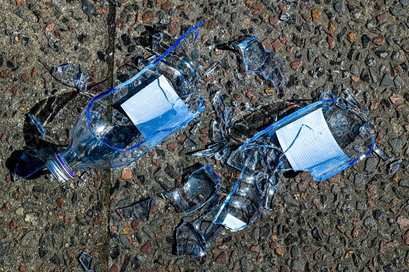 Bottle broken glass shards