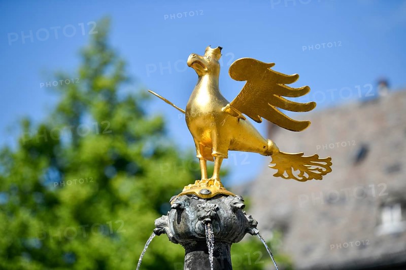Market fountain with golden eagle