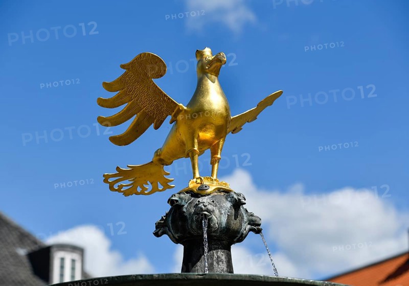 Market fountain with golden eagle