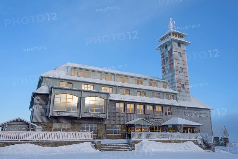 Fichtelberghaus on the summit of Fichtelberg with snow in winter