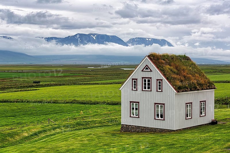 Grass sod house in a meadow