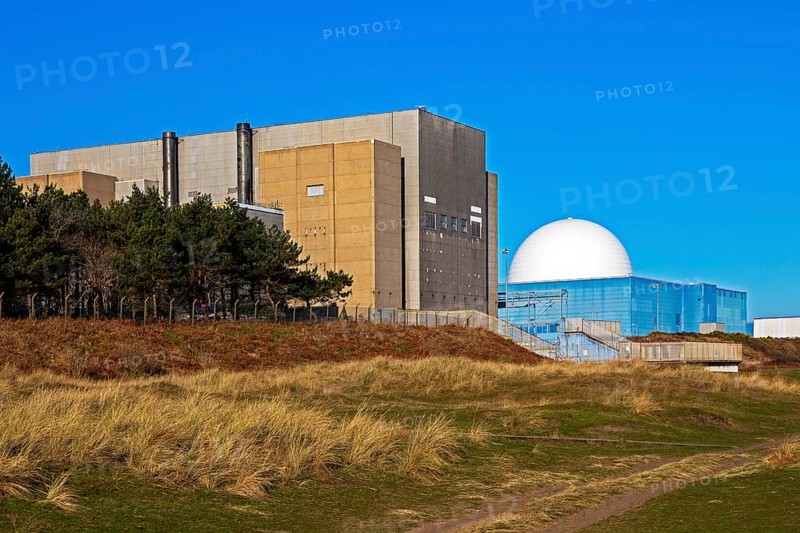 Decommissioned Sizewell A and white dome of PWR Sizewell B nuclear power stations