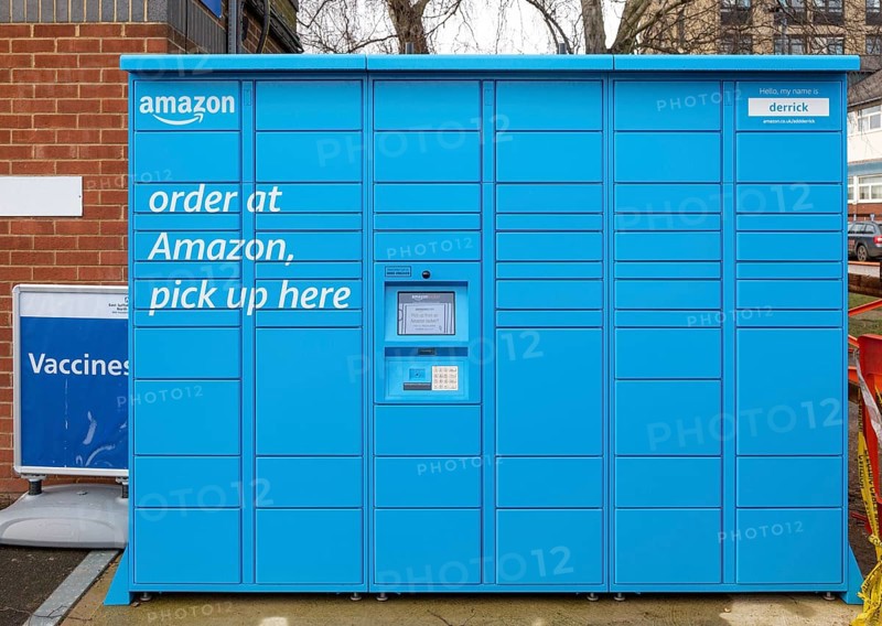 Blue Amazon pick up point collection hub locker site