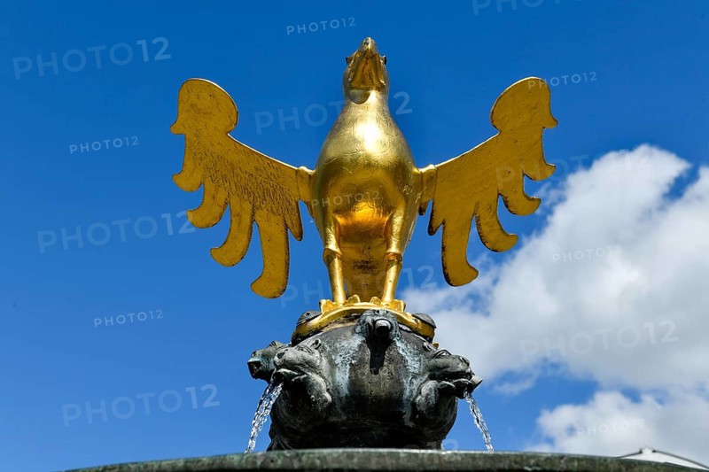 Market fountain with golden eagle
