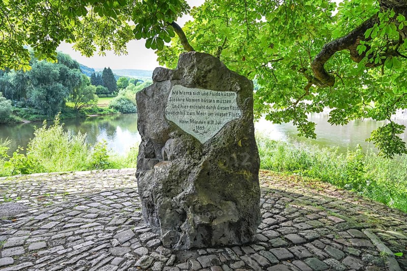 Weserstein at the confluence of the Werra and Fulda rivers to form the Weser