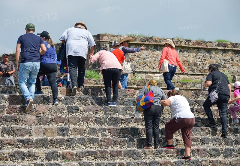 Tourists at the Temple of Quetzalcoatl
