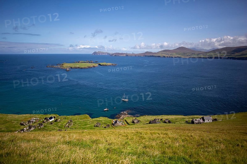 View of Blasket Sound and mainland from Great Blasket Island on a lovely August day in Ireland. County Kerry