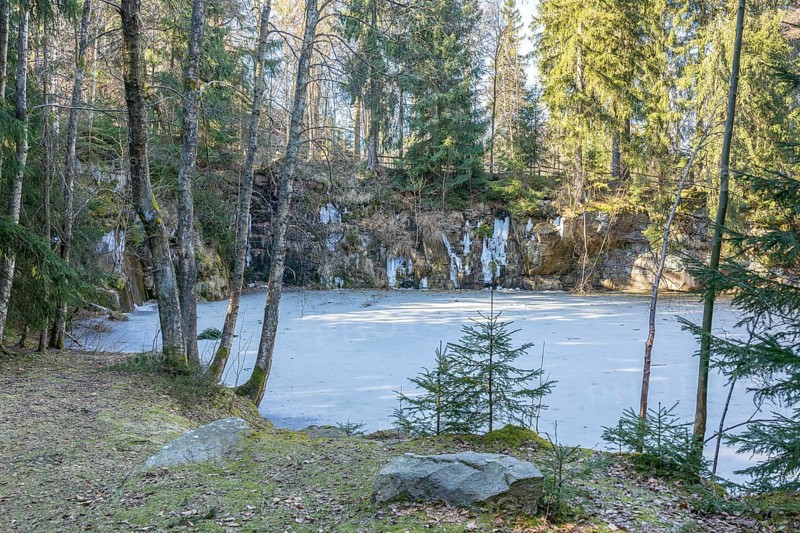 Frozen lake in an old quarry