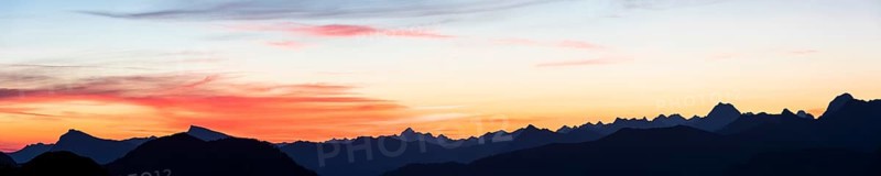 Mountain panorama in front of sunrise from Portlakopf