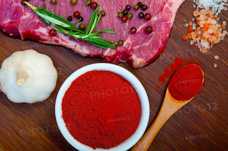 Raw uncooked ribeye beef steak butcher selection
