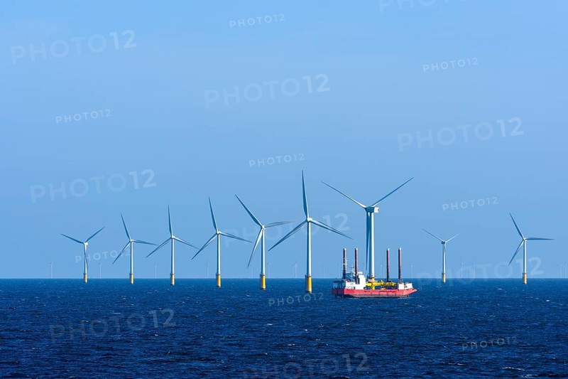 Offshore wind farm with supply ship