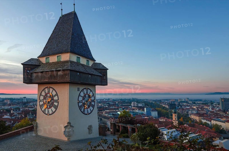 Cityscape of Graz and the famous clock tower
