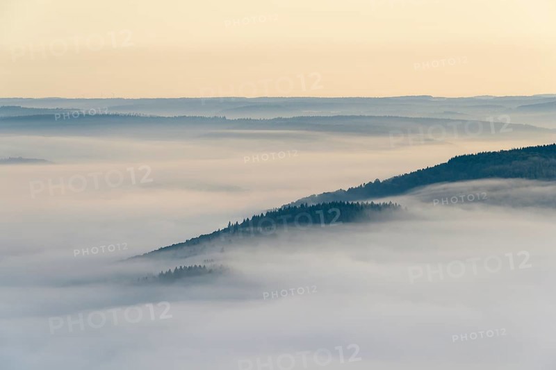 View from Katzenbuckel mountain with morning mist