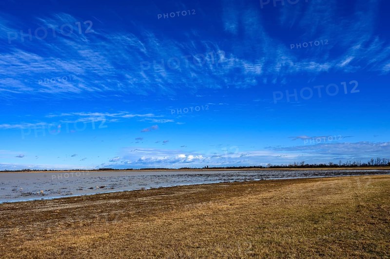Wide view over a landscape without people in the lowlands of the Lange Lacke in Burgenland