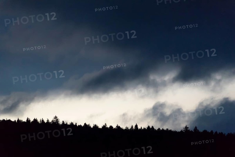 Cloud hole over forest at dawn