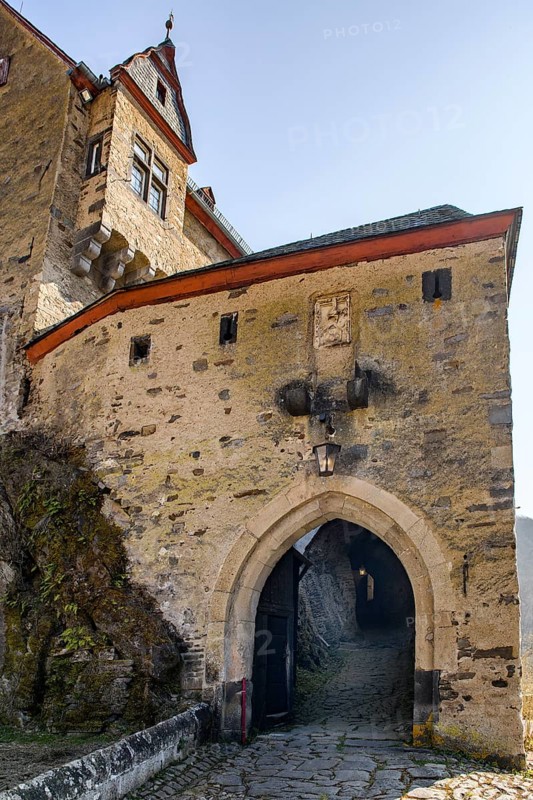 View of castle gate of double castle Buerresheim from Middle Ages