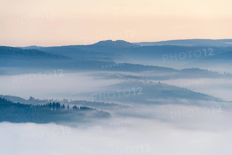 View from Katzenbuckel mountain with morning mist