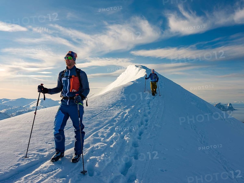 Two climbers on the summit ridge of Husafjellet
