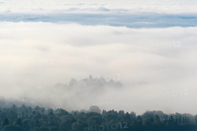 View from Katzenbuckel mountain with morning mist