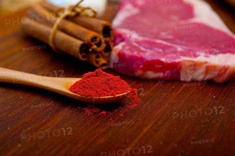 Raw uncooked ribeye beef steak butcher selection