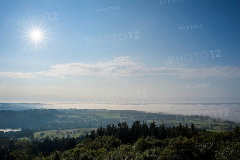 View from Katzenbuckel mountain with morning sun