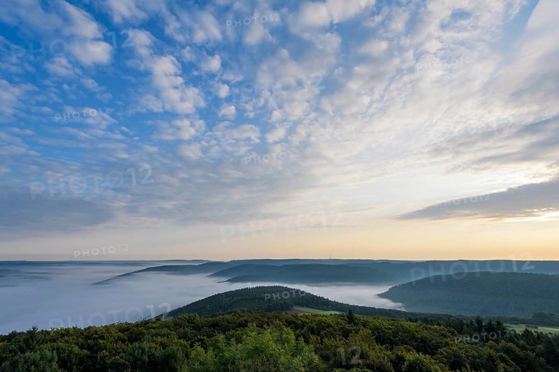 View from Katzenbuckel mountain with morning mist