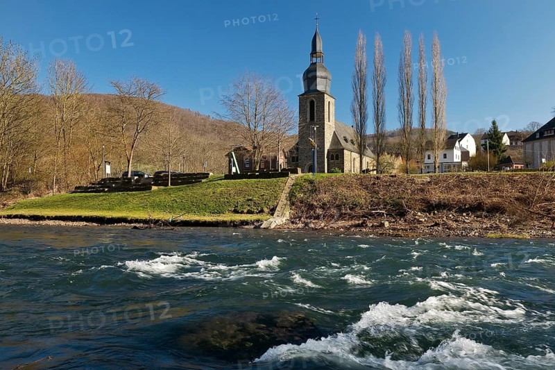 The River Lenne with the Church of St. Joseph in Nachrodt