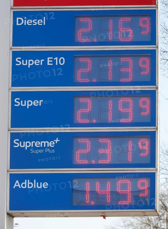 Price board at an Esso petrol station