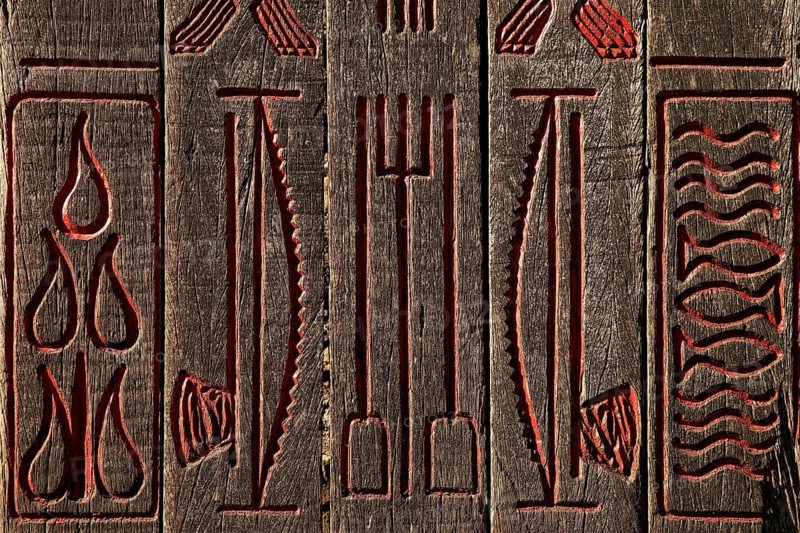 Detail of the wooden stele made of ship planks for the 1000th anniversary of the parish