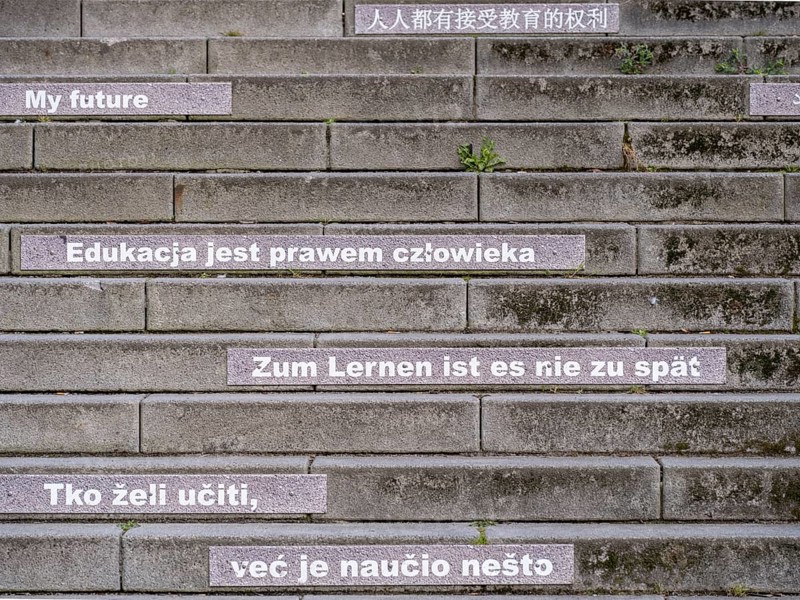 Stairway steps with slogans